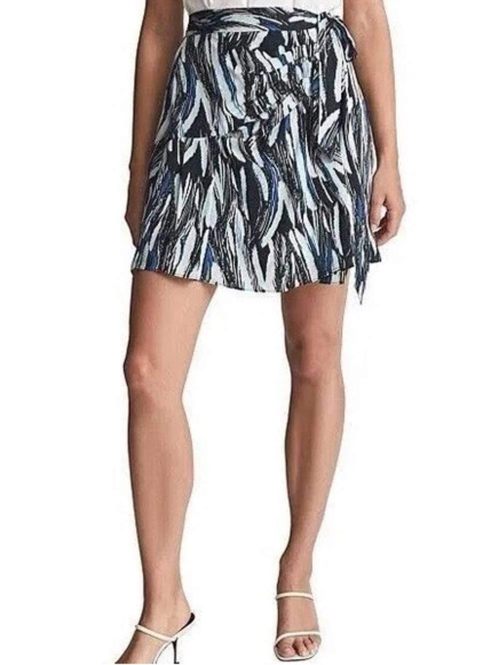 Reiss | Astrid Printed Wrap Mini Skirt in Black & Blue